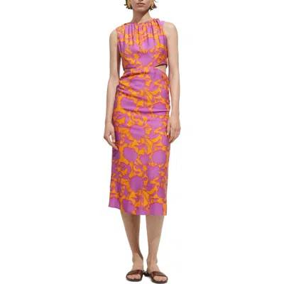 Mango Print Cutout Sleeveless Midi Dress In Orange