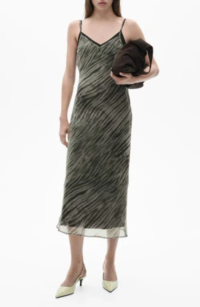 Mango Print Double Strap Slipdress In Green