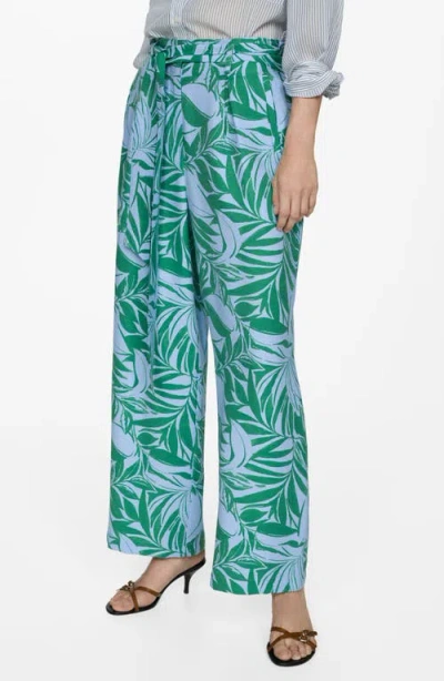 Mango Print High Waist Wide Leg Pants In Green