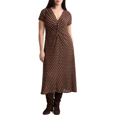 Mango Print Midi Dress In Brown