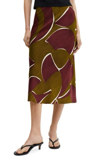 Mango Print Midi Skirt In Burgundy/olive