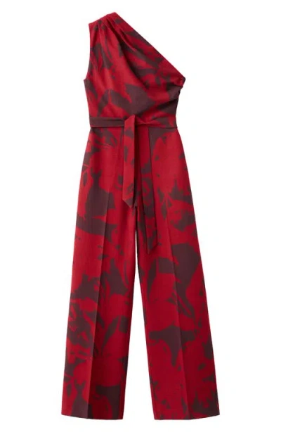 Mango Print One-shoulder Jumpsuit In Red