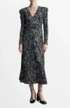 Shop Mango Print Puff Shoulder Long Sleeve Maxi Dress In Black