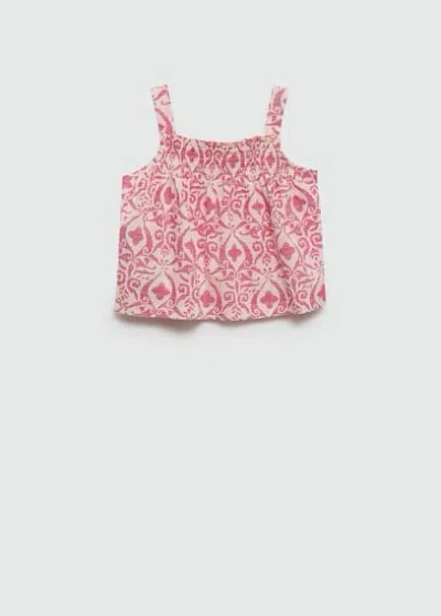 Mango Kids' Print Ruched Top Fuchsia