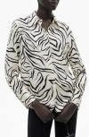 Mango Satin Print Shirt Ecru In Ecru