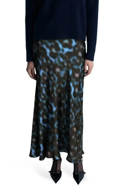 Mango Print Satin Maxi Skirt In Blue