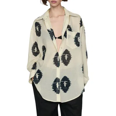 Mango Print Semisheer Button-up Shirt In Ecru