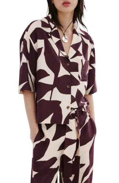 Mango Print Short Sleeve Button-up Shirt In Brown