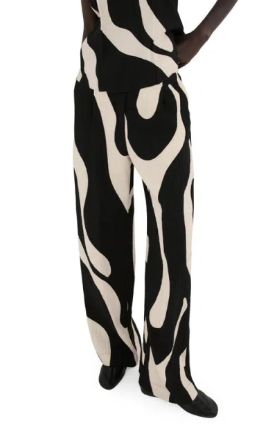 Mango Print Straight Leg Pants In Black