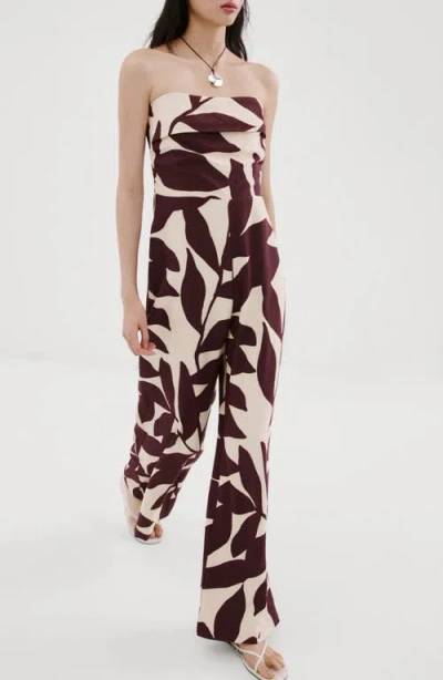 Mango Print Strapless Wide Leg Jumpsuit In Nude