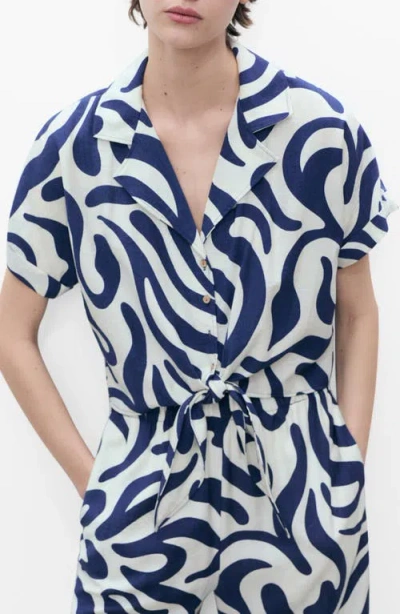 Mango Print Tie Hem Crop Shirt