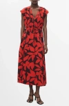 Mango Print Tie Waist Dress In Red
