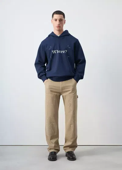 Mango Printed 100% Cotton Hooded Sweatshirt In Blue