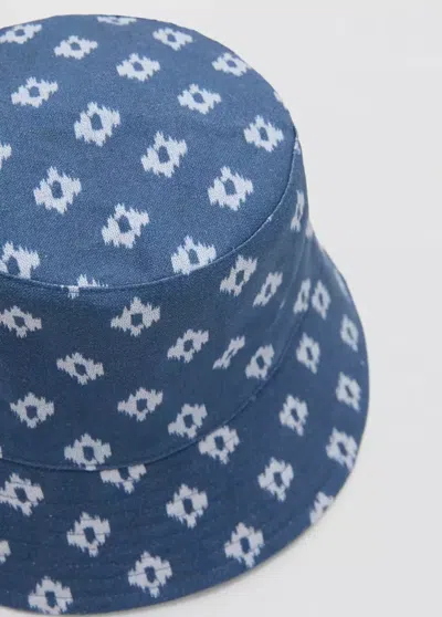 Mango Printed 100% Linen Hat In Navy