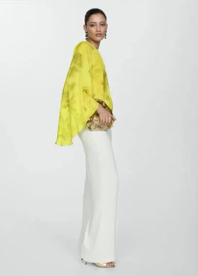 Mango Printed Blouse With Flared Sleeves Lime In Citron Vert