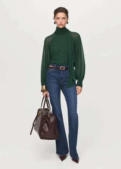 Mango Printed Blouse With Tie Closure Green