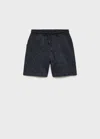 Mango Printed Cotton Bermuda Shorts Navy