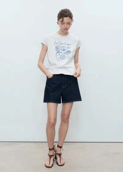 Mango Printed Cotton-blend T-shirt Blue