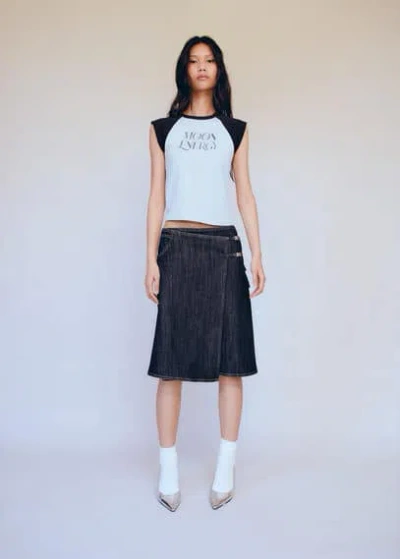 Mango Printed Cotton-blend T-shirt Blue