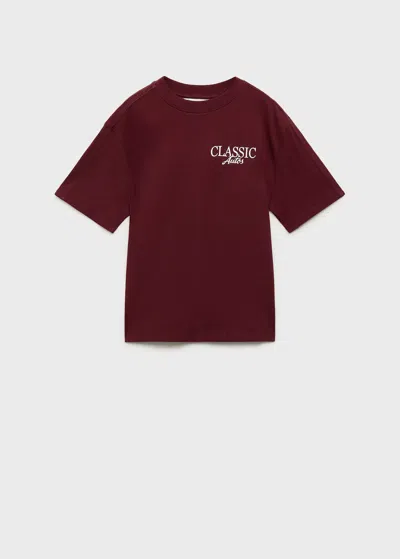 Mango Kids' Printed Cotton-blend T-shirt Burgundy