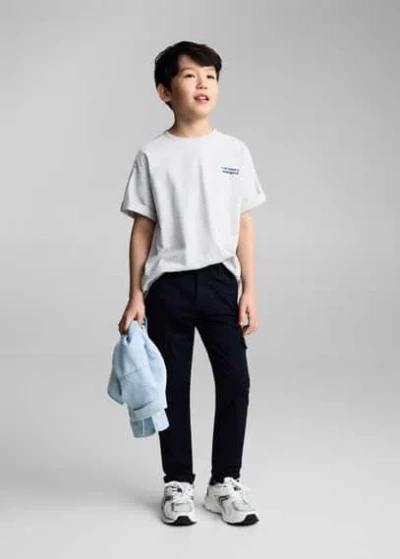Mango Kids' Printed Cotton-blend T-shirt Light Heather Grey