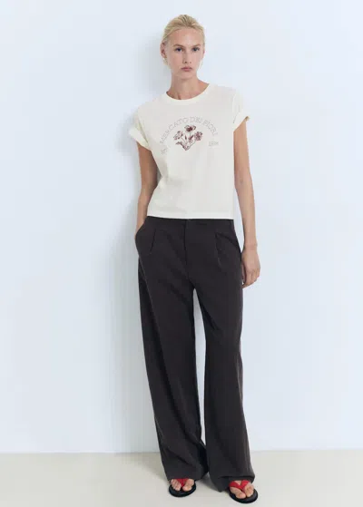 Mango Printed Cotton-blend T-shirt Off White