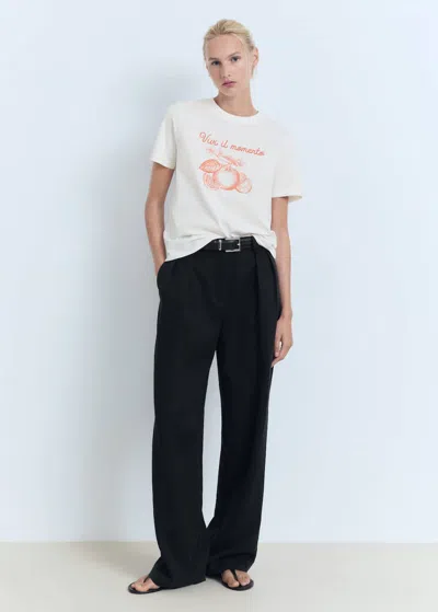 Mango Printed Cotton-blend T-shirt Orange