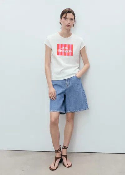 Mango Printed Cotton-blend T-shirt Red