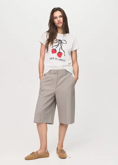 Mango Printed Cotton-blend T-shirt White