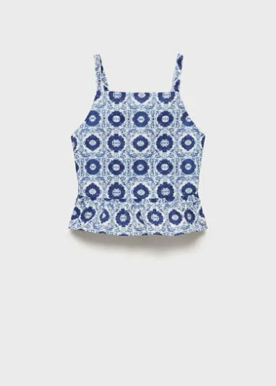 Mango Kids' Printed Cotton Blouse Blue