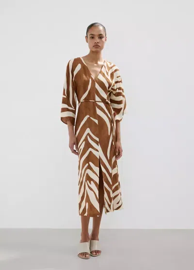 Mango Printed Cotton Dress In Brown