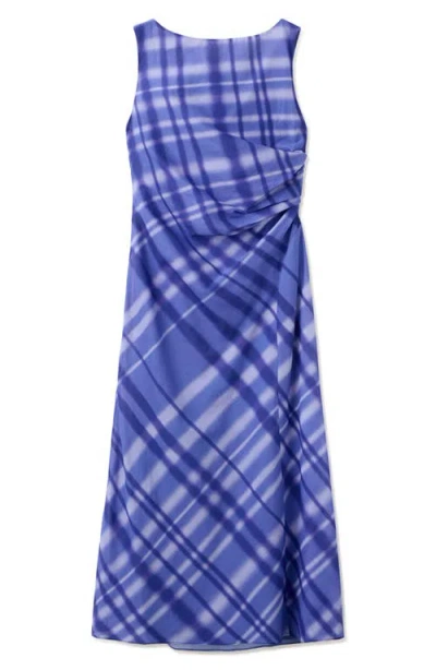 Mango Printed Cotton Sleeveless Bateau Neck Dress In Blue