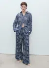 Mango Printed Cotton Trousers In Blue