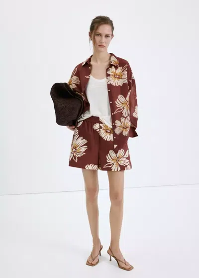 Mango Printed Cotton-blend Short In Burgundy