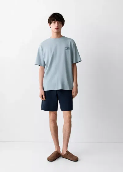 Mango Printed Cotton-blend T-shirt In Blue