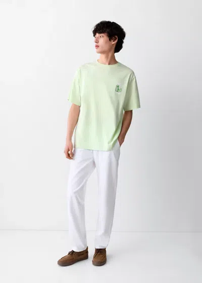 Mango Printed Cotton-blend T-shirt In Lime