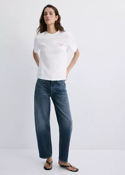 Mango Printed Cotton-blend T-shirt In White