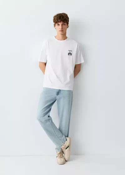 Mango Printed Cotton-blend T-shirt In Off White