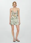 Mango Printed Crop Top With Bow Ecru In Multi