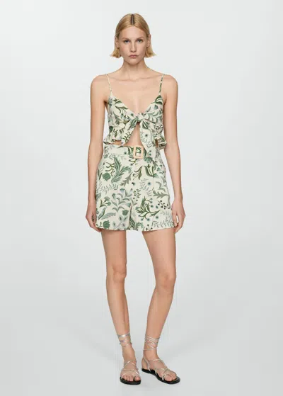 Mango Printed Crop Top With Bow Ecru In Multi