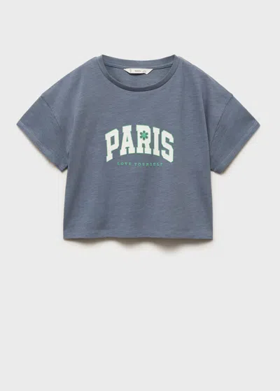 Mango Kids' Printed Cropped T-shirt Blue