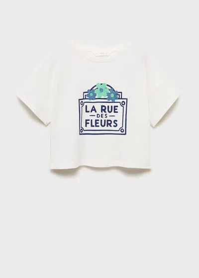 Mango Kids' Printed Cropped T-shirt Off White