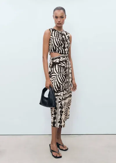 Mango Printed Dress With Cut-out Black