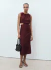 Mango Printed Dress With Cut-out Maroon
