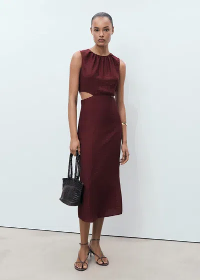 Mango Printed Dress With Cut-out Maroon