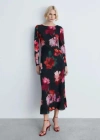 Mango Printed Dress With Flared Sleeves Black In Black