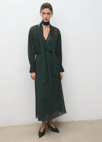 Mango Printed Dress With Foulard Green