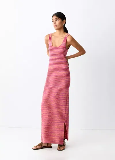Mango Printed Dress With Side Opening In Pink