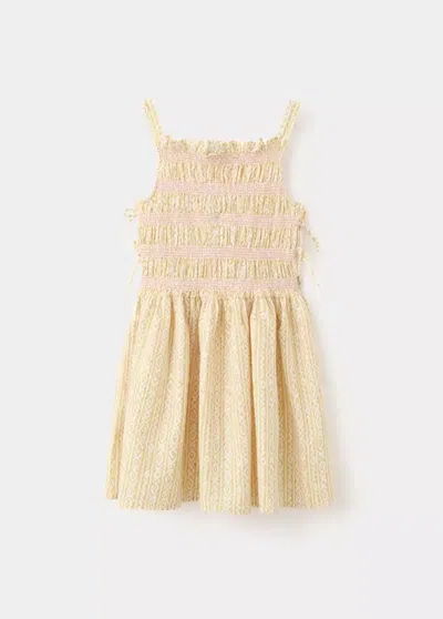 Mango Kids' Printed Dress With Side Ties In Yellow