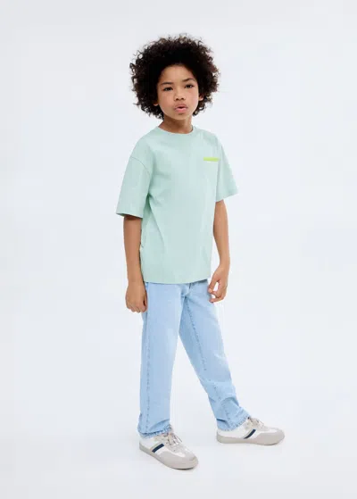 Mango Kids' Printed Embossed Letters T-shirt Aqua Green In Blue